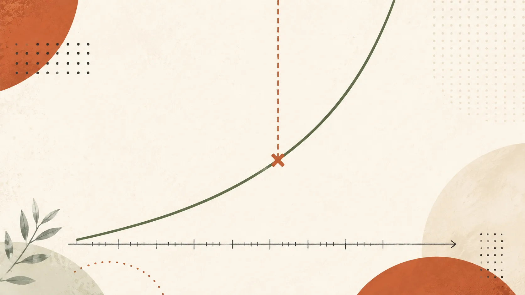 Ilustração editorial — gráfico abstracto com curva ascendente em verde sage interrompida em ponto fixo marcado por linha vertical pontilhada, representando o auto-cashout fixo em 1.5x